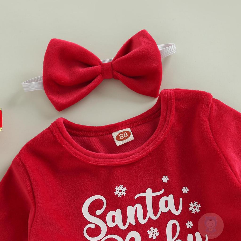 Bộ Đầm Giáng Sinh Tay Dài In Chữ Kèm Băng Đô Xinh Xắn Cho Bé Gái LAA6-G