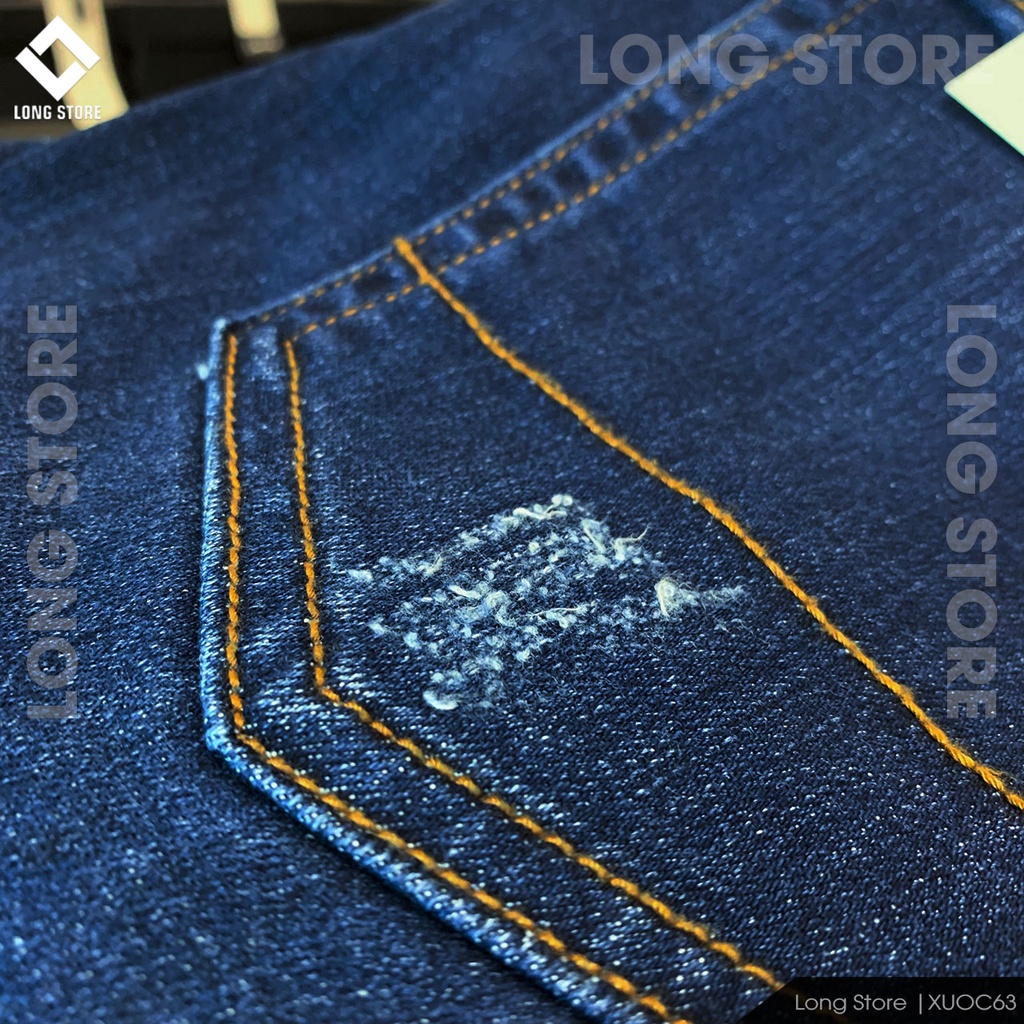 Quần jean nam xước cao cấp ống đứng dáng ôm skinny màu xanh đậm chất bò co giãn LONGSTORE Xuoc63 | BigBuy360 - bigbuy360.vn