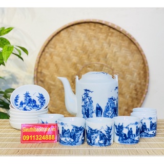 Bộ ấm chén,ấm trà họa tiết Trúc Lâm Thất Hiền chính hãng Bát Tràng 750ml