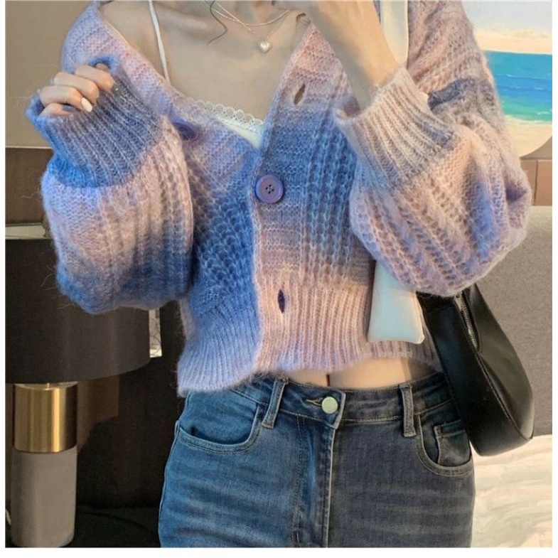 Áo Khoác Cardigan Len Croptop Loang Màu Phong Cách Hàn Quốc  ❤️
