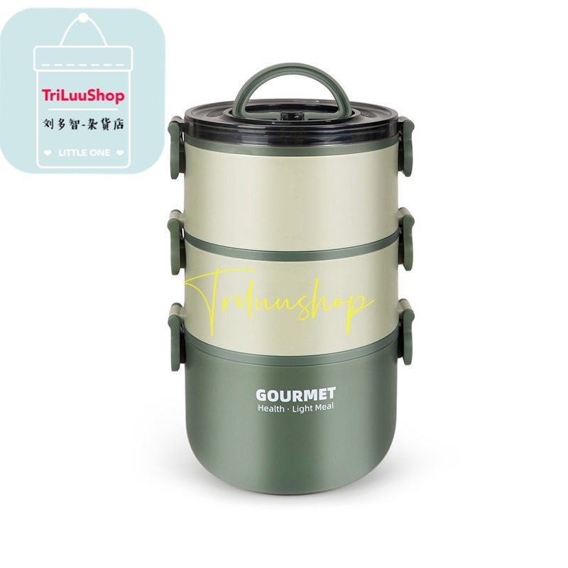 Camen/ Hộp Giữ Nhiệt 3 Tầng 2200ML Cao Cấp Sus304 Tặng Kèm Muỗng Và Túi Giữ Nhiệt