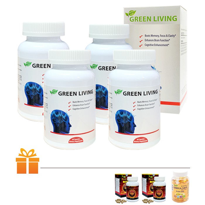 Bộ 4 Hộp Nature Gift tăng tuần hoàn não Green Living (60v)TẶNG 2 Hộp Đông trùng hạ thảo 30v & 1 Hộp Omega 3 6 9 (30v)