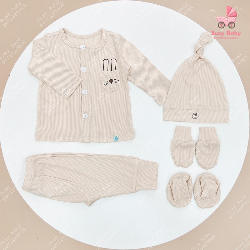 Lil Little Love - Bộ dài tay vải tăm túi ngựa thỏ cho bé 0-6m