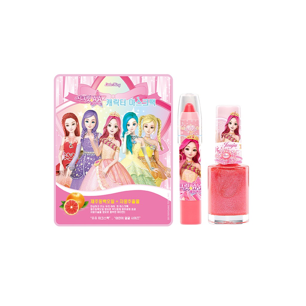 Set mỹ phẩm trang điểm cho bé Little Bling Secret Jouju Lip Crayon+ Ring Nail+ Mask Pack