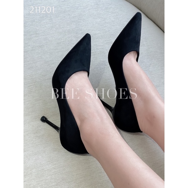 BEESHOES - GIÀY CAO GÓT NỮ MŨI NHỌN - GIÀY CAO GÓT NỮ GÓT NHỌN CAO 8 PHÂN SẴN MÀU ĐEN DA LỘN 211201
