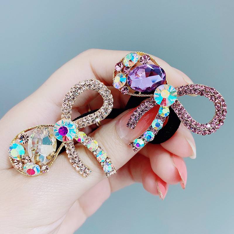 Dây buộc tóc co giãn hình nơ bướm đính đá pha lê thời trang Hàn Quốc cho nữ