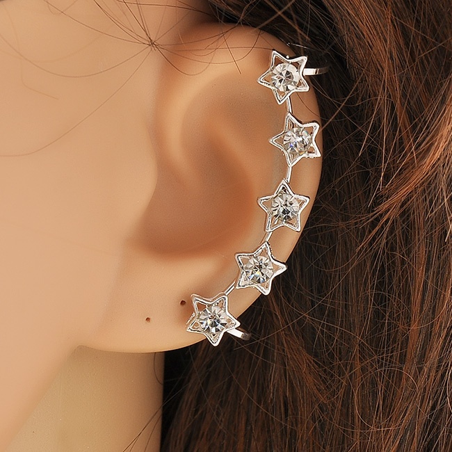 Khuyên kẹp vành tai trang trí hoa/ ngôi sao đính đá nhân tạo phong cách cổ điển thời trang dành cho nữ