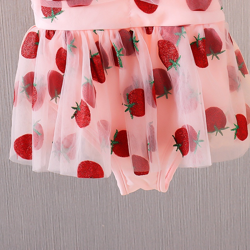 Bộ Đồ Bơi Liền Thân Kèm Mũ Hình Quả Dâu Màu Hồng Dễ Thương Dành Cho Bé Gái