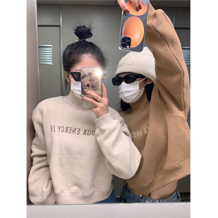 Cô Gái ngày nay | Mùa Đông Nóng Girl ~ Có Thể Hợp Thời Trang 2 Màu!Áo Nỉ Nữ Dài Tay Cổ Cao Thời Trang Hàn