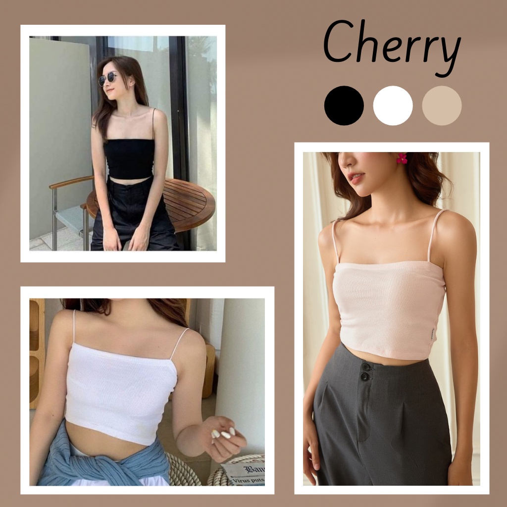 Áo hai dây nữ bản to croptop dây bún dáng ôm CHERRY áo 2 dây ngang ngực cotton thun ống ôm body V054 | BigBuy360 - bigbuy360.vn