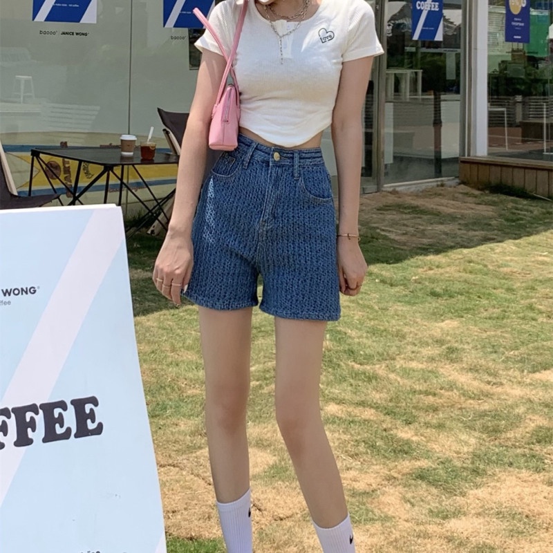 Quần Short Denim Lưng Cao Dáng Rộng Hợp Thời Trang