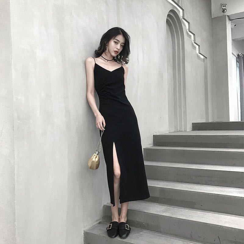 Váy Hai Dây, Đầm Maxi Xẻ Tà Chiết Eo Dáng Dài Moda.H