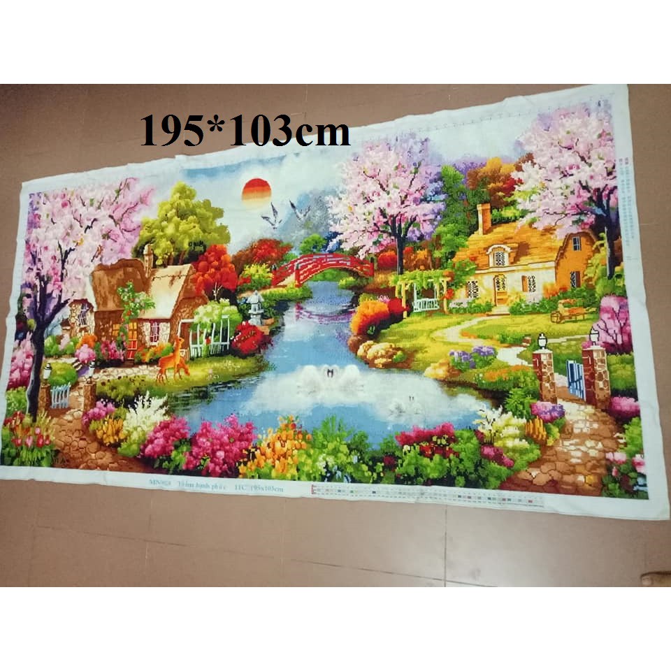 Tranh thêu chữ thập thành phẩm phong cảnh tổ ấm hạnh phúc MN0028 195*103cm