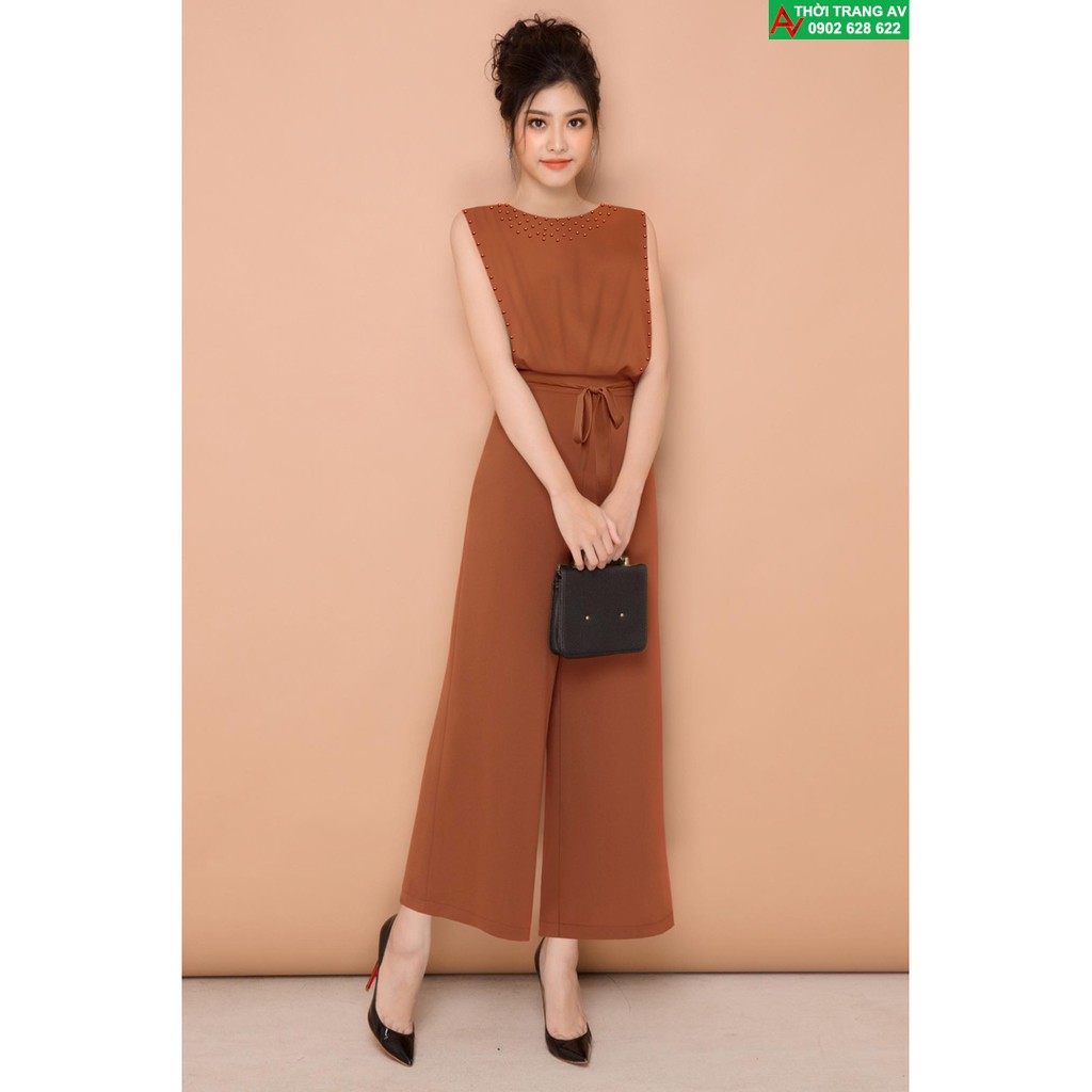 Jumpsuit - Đồ bay dài ống suông rộng thắt nơ đính hột đầy sang trọng - AV6231