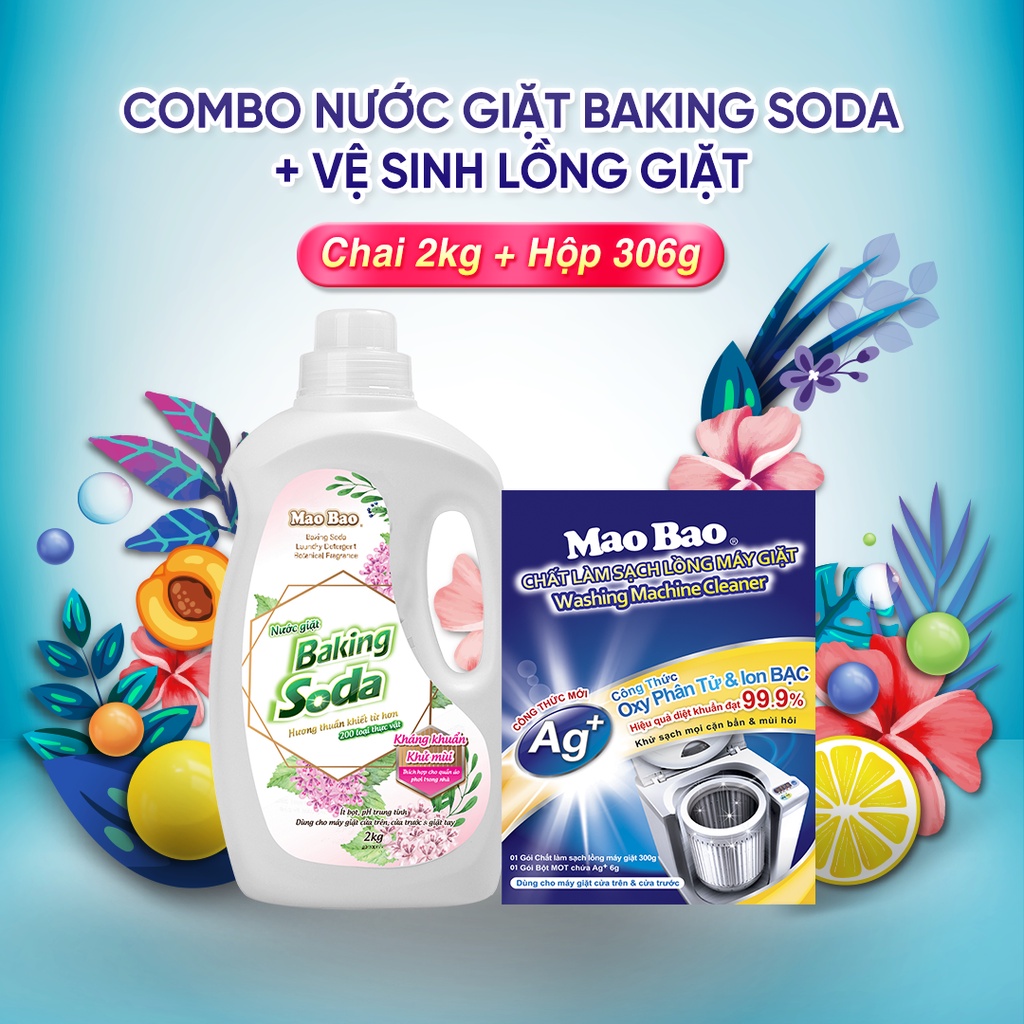 Combo Nước giặt Baking Soda Mao Bao 2000g + Hộp Chất vệ sinh lồng máy giặt Mao Bao chứa Ag+ 306g