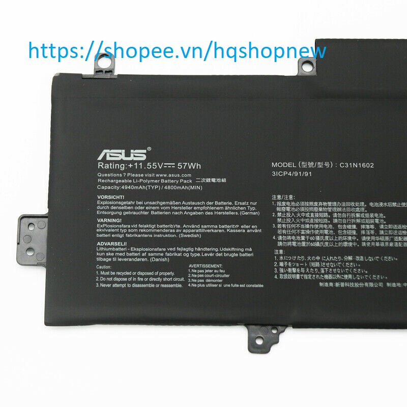 Pin Laptop ASUS Zenbook UX330 UX330U UX330UAK UX330UA U3000 U3000U C31N1602 57Wh