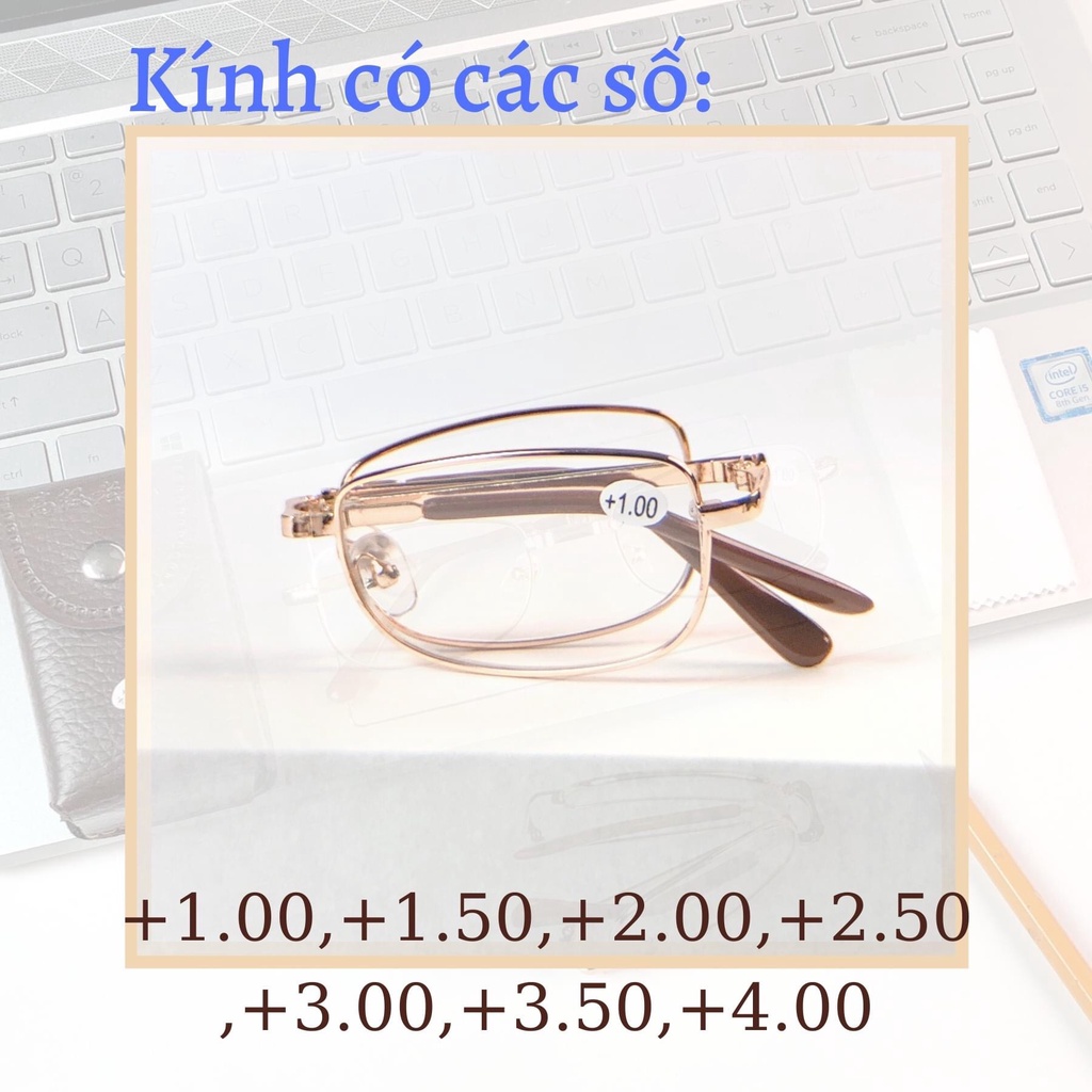 Kính Lão Đọc Sách Gọng Gập Cho Nam Nữ, Tặng Kèm Bao Da Và Khăn Lau Kính