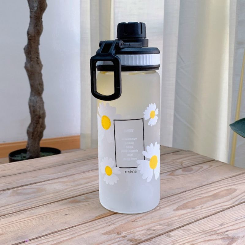 Bình nước thủy tinh hoa cúc, bình đựng nước , bình 500ml