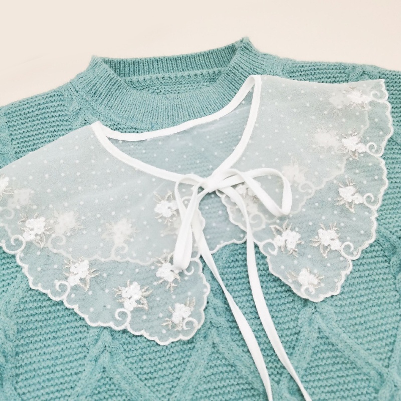 Cổ Áo Rời Phối Ren Màu Trắng Thời Trang Cho Nữ