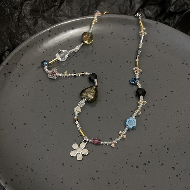 Vòng Cổ Chuỗi Hạt Pha Lê Hình Hoa Phong Cách Retro Thời Trang