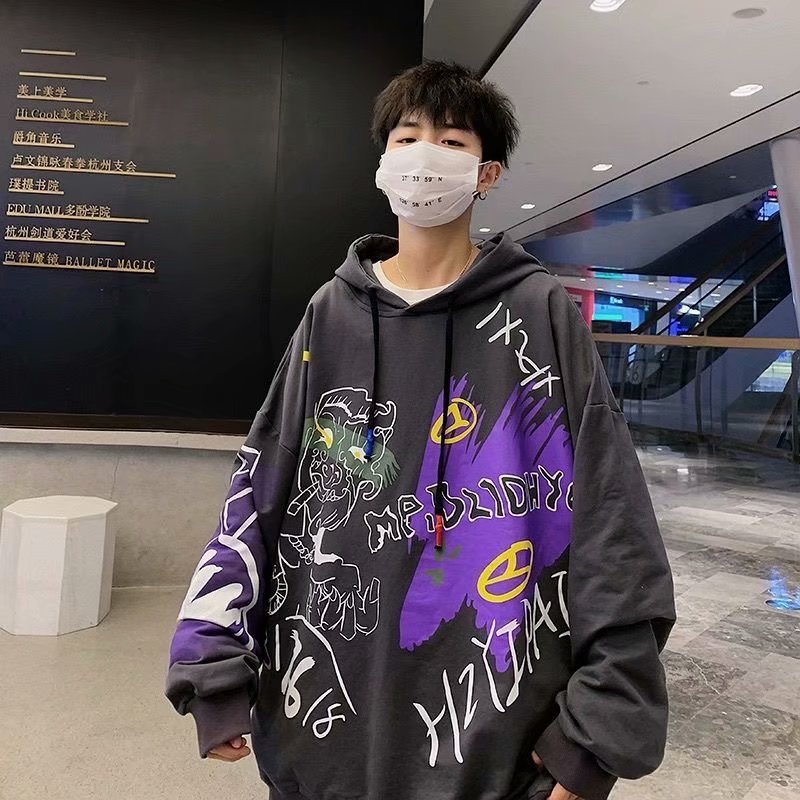 Áo hoodie dáng rộng tay dài in họa tiết graffiti gồm 3 màu sắc | BigBuy360 - bigbuy360.vn