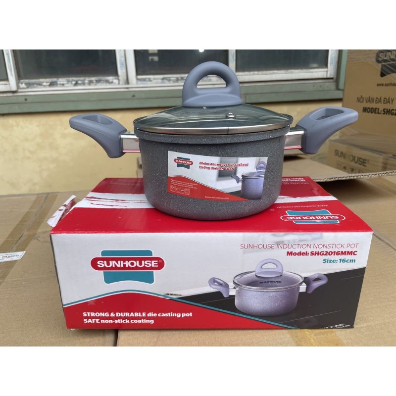 Nồi lẻ vân đá đáy từ Sunhouse SHG2016MMC siZe 16,20 và 24cm hàng chính hãng dùng được mọi loại bếp