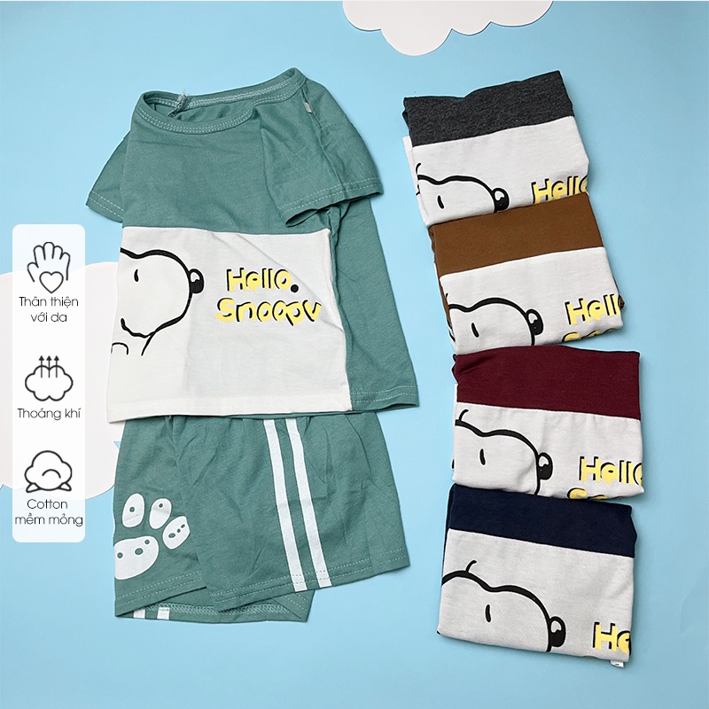 Đồ bộ bé trai thun cotton co giãn bốn chiều in hoạ tiết dễ thương , bộ quần áo trẻ em bé trai size 8-18kg