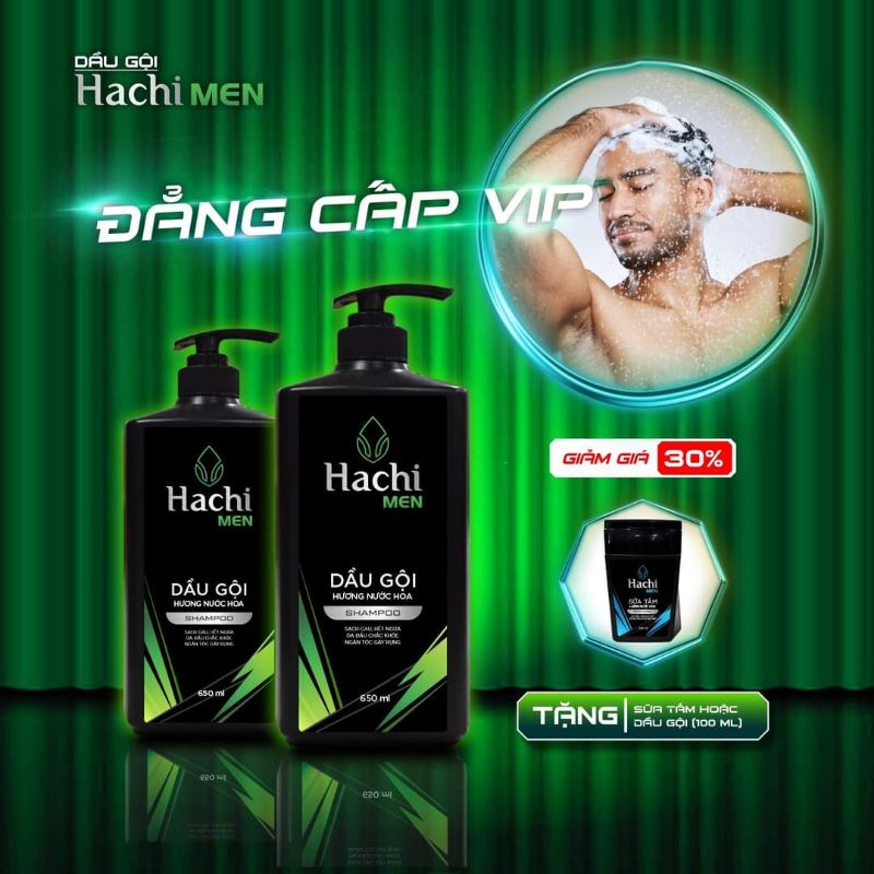 DẦU GỘI HACHI MEN HƯƠNG NƯỚC HOA 650ML  DÀNH CHO NAM GIẢM GIÀU NGĂN RUNG TÓC BỚT NGỨA DA ĐẦU