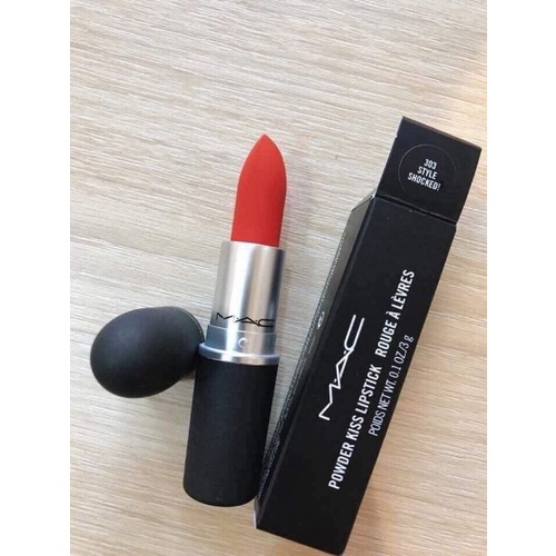 Son MAC 303 Style Shocked Màu Đỏ Cam siêu hot, son MAC Powder Kiss Lipstick chính hãng date xa