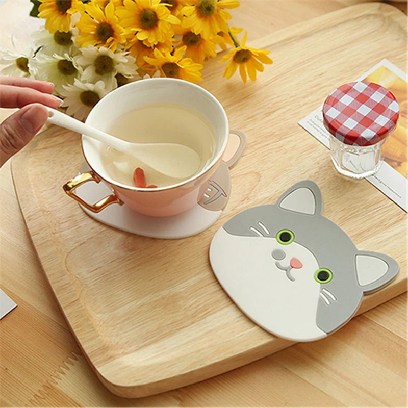 Miếng Lót Ly Chống Trượt Cách Nhiệt Hình Mèo Dễ Thương
