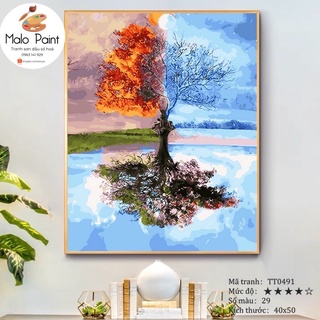 Tranh sơn dầu số hoá tự tô màu Cây Bốn Mùa