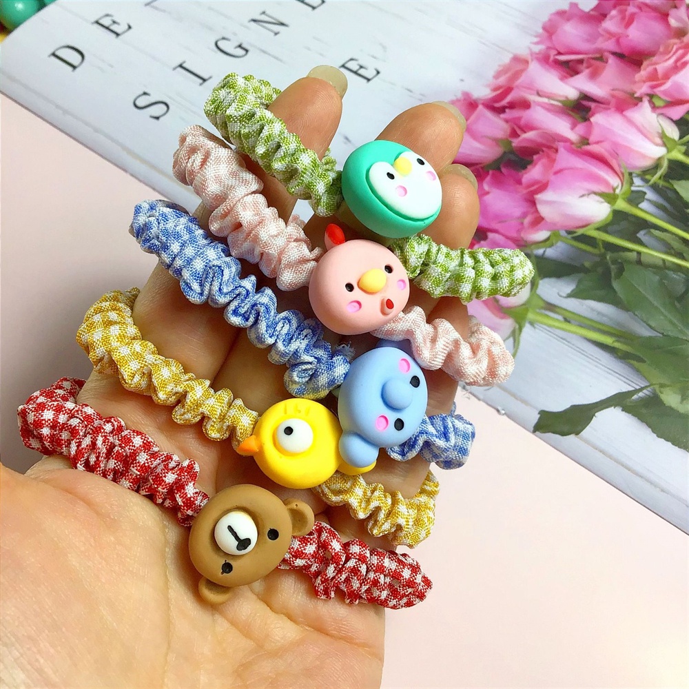 Set 10 Dây Cột Tóc Co Giãn Gắn Hình Gấu Hoạt Hình Dễ Thương Cho Bé Gái