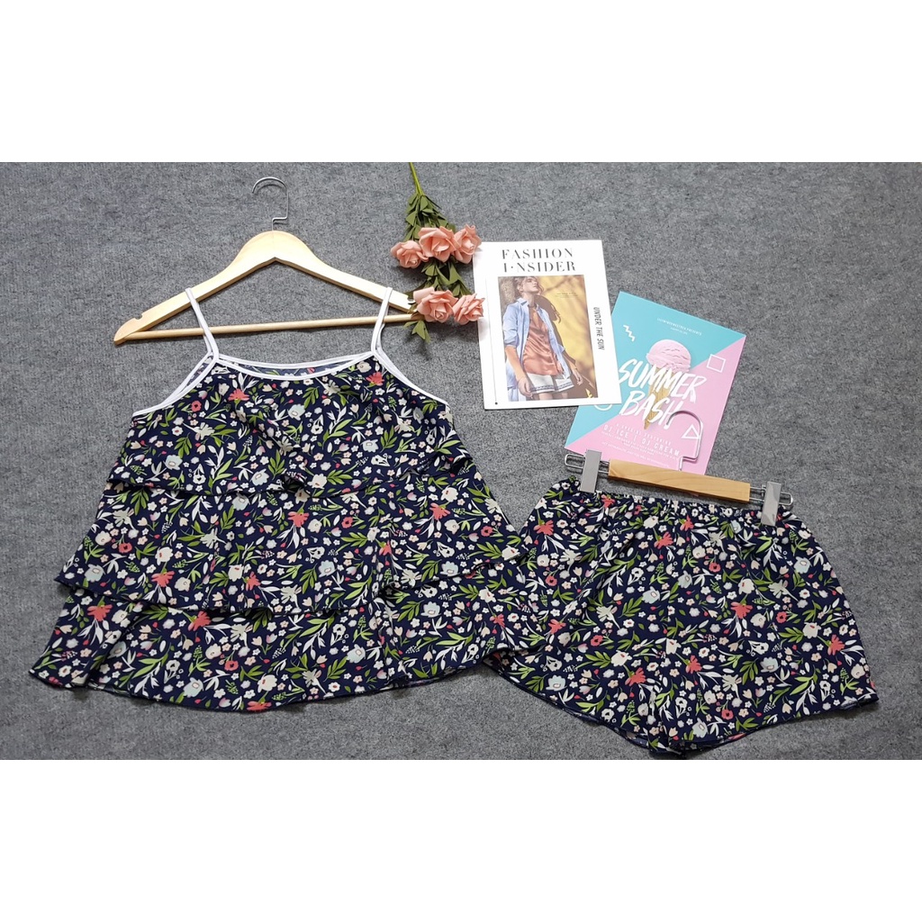 Đồ Bộ Nữ 2 dây , Đồ Lụa Mặc Nhà 3 Tầng , Set Bộ Sọc Chất Cao Cấp Họa Tiết Hoa Nhí Mềm Mịn, Xinh Xắn. | BigBuy360 - bigbuy360.vn