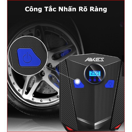 Bơm lốp ô tô, xe máy AIKESI bơm hơi 12V đồng hồ điện tử tự ngắt {Bảo hành 12 tháng }