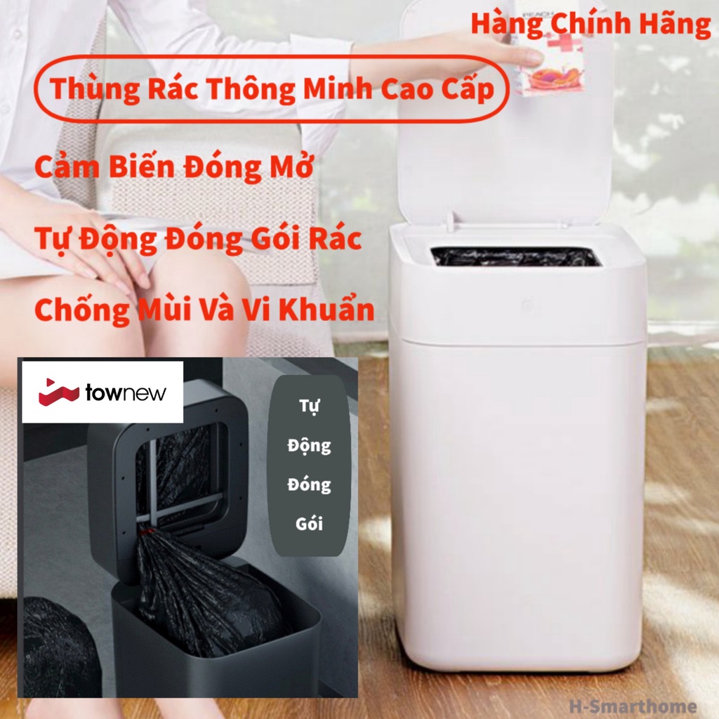 Thùng rác thông minh Townew cảm biến đóng mở,tự động đóng gói rác cao cấp.Thùng rác tự động,pin sạc sử dụng 1 tháng