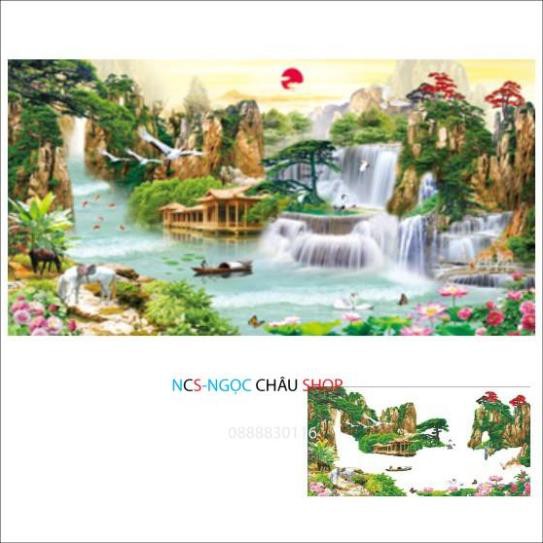 Tranh thêu chữ thập phong cảnh thiên nhiên Sơn Thuỷ Hữu Tình 3D LV3307 3309-Chưa thêu