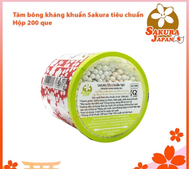 Tăm bông kháng khuẩn thân giấy Sakura (Tiêu chuẩn Nhật Bản) 2 đầu tròn cho người lớn TB01 (200 Que)