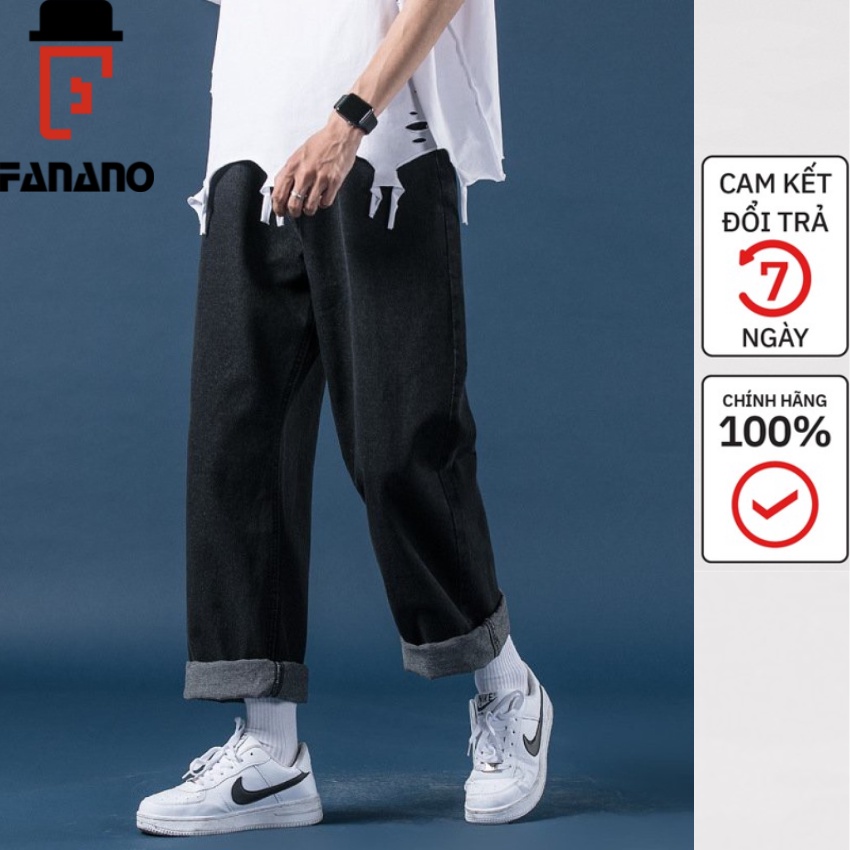 Quần Jean Bò Nam Ống Rộng Suông Fanano Xanh Nhạt, Quần Bò Nam Ông Rộng Màu Đen Fnqd04