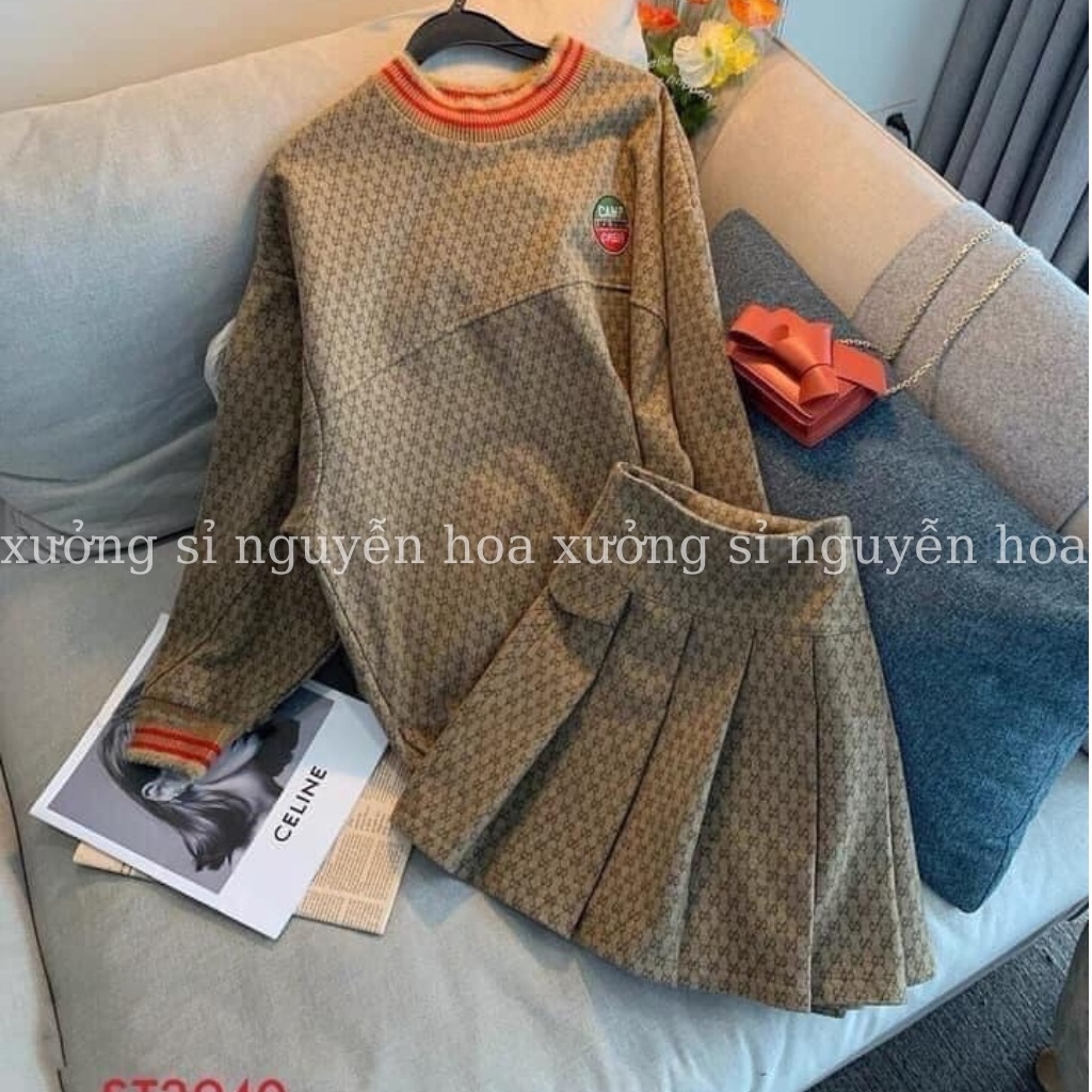 Sét váy áo nữ, sét áo G C nâu mix chân váy tennis phong cách hot girl Xưởng Sỉ Nguyễn Hoa | BigBuy360 - bigbuy360.vn