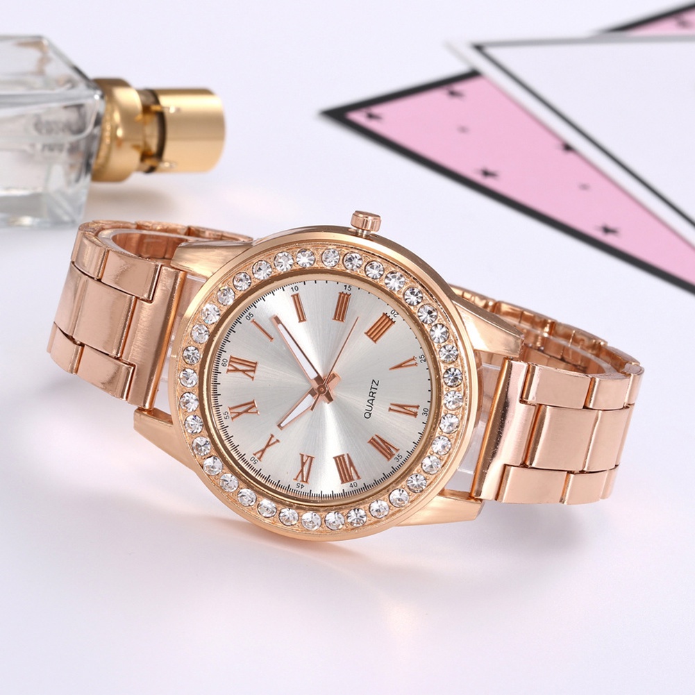 MACmk Luxury Roman Number Rhinestone Round Dial Analog Women Quartz Wrist Watch Gift