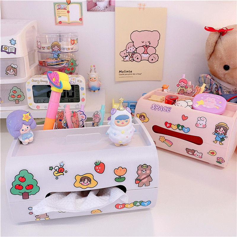 Desktop Cute Cartoon Tissue Box Storage Box Glove Box Living Room Home Creative Remote Control Room Organizing Box