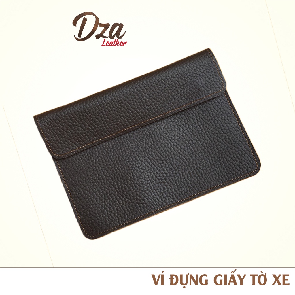 Túi ví đựng giấy tờ xe ô tô đăng kiểm da bò màu nâu handmade bởi Dza leather