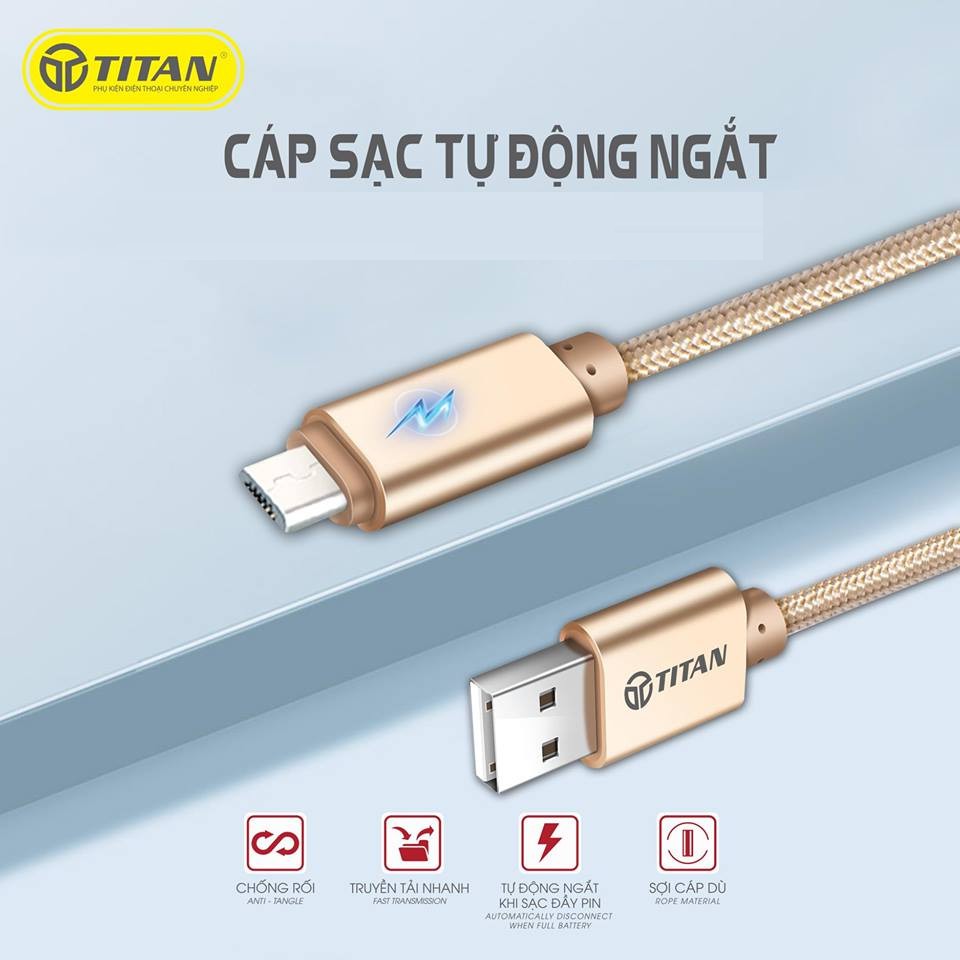 [CHÍNH HÃNG] CÁP MICRO ĐÈN LED TỰ NGẮT 2M TITAN CM08 - TT-CM08 HÀNG TITAN SẠC NHANH, SIÊU BỀN, CHẤT LƯỢNG!