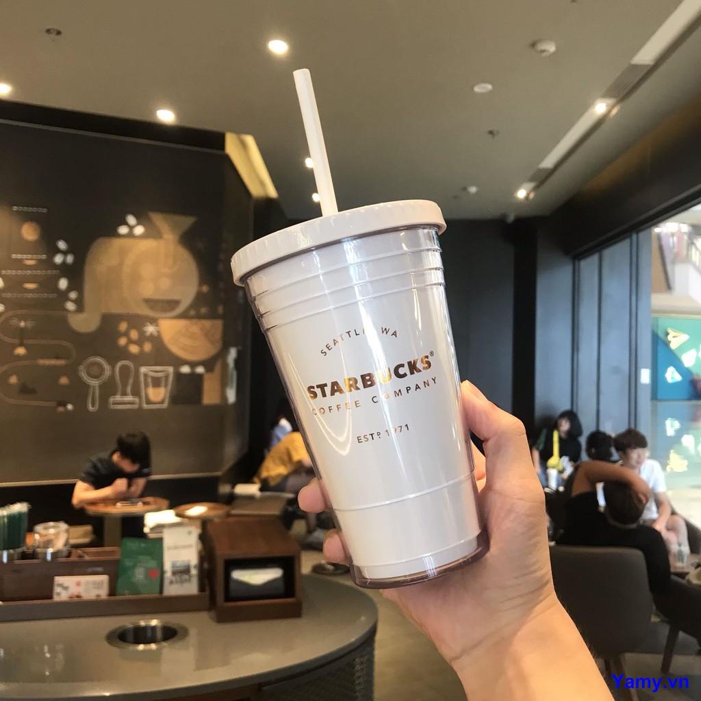 STARBUCKS Ly Uống Nước Starbuck 2019 Màu Trắng Đen Kèm Ống Hút Dung Tích 473ml