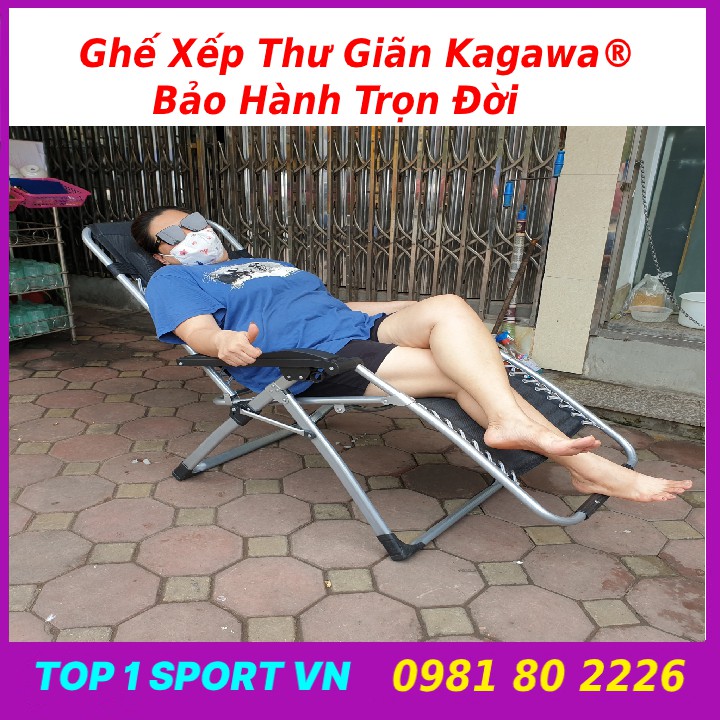 Ghế tựa kiêm ghế giường xếp gấp thư giãn 2 trong 1 Kagawa, tặng nệm bông + gối kê đầu