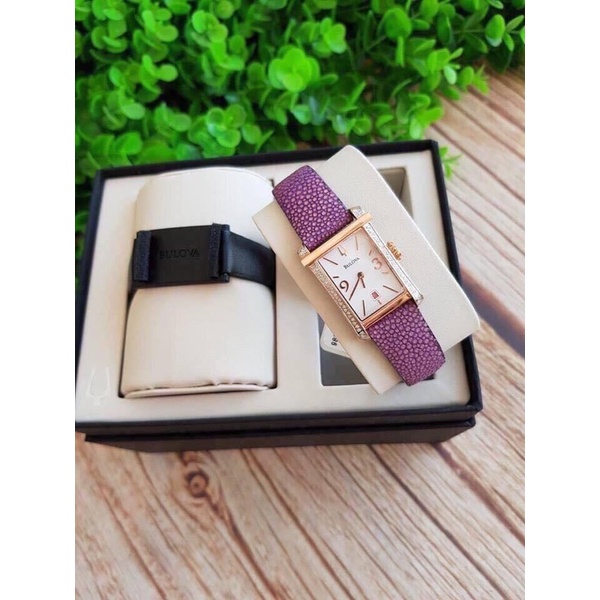 Đồng Hồ Nữ Bulova 2 dây tím case 22mm mặt chữ nhật