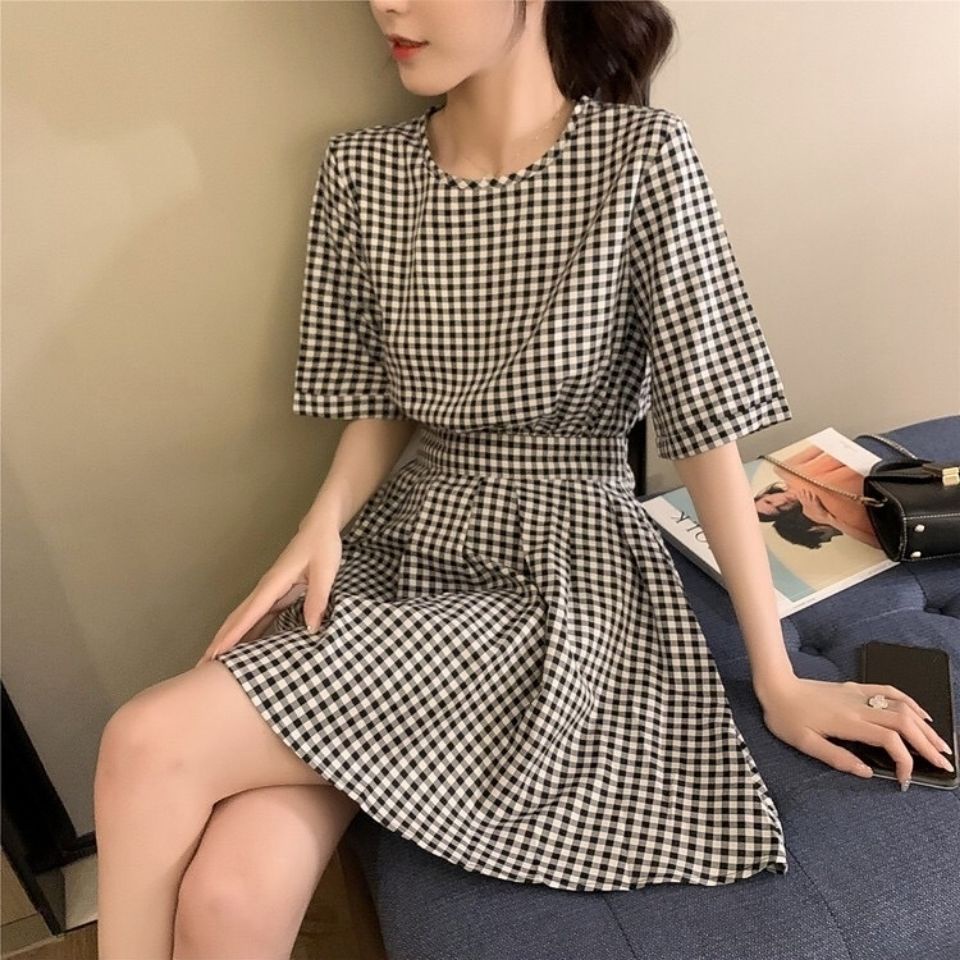 Đầm Midi Họa Tiết Sọc Caro Phong Cách Hàn Quốc Thời Trang Mùa Hè 2022 Cho Nữ