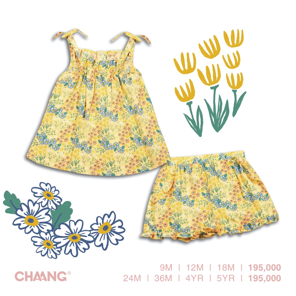 [CHAANG]Bộ quần áo hai dây lanh cho bé Sea daisy CHAANG