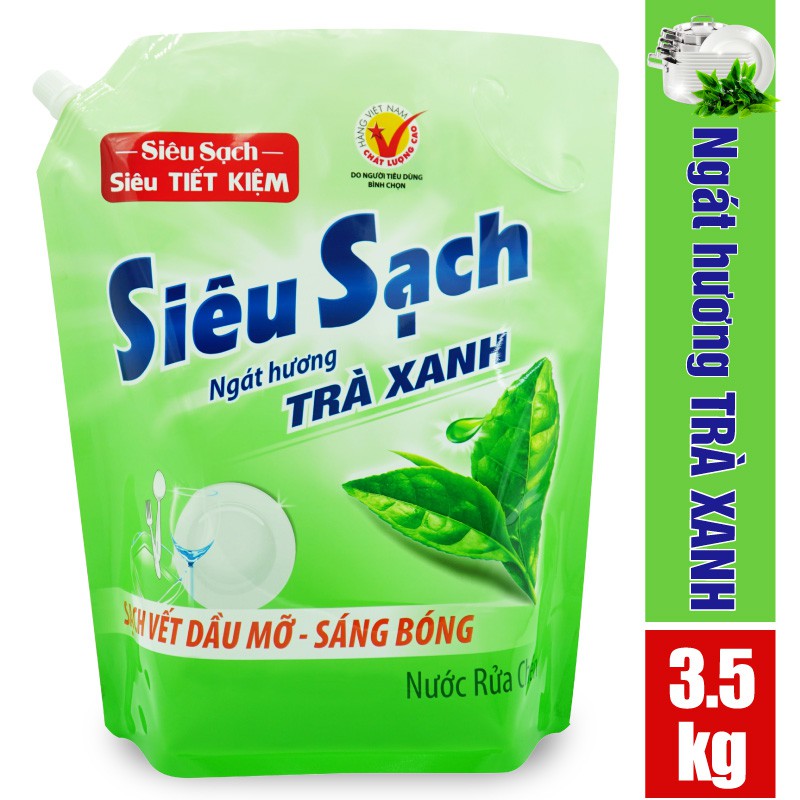 [Mã LTP50 giảm 50K đơn 150K] Nước Rửa Chén LIX 3.5KG Siêu Sạch Trà Xanh loại Túi - N8101