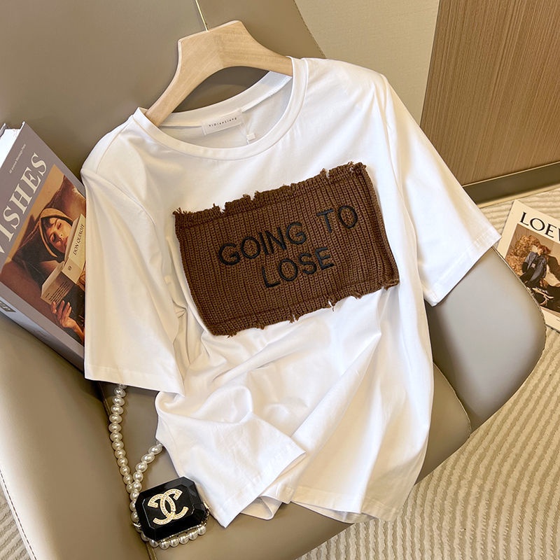 Áo Thun Cotton Tay Ngắn Dáng Ôm In Chữ Màu Sắc Tương Phản Phong Cách Hàn Quốc Thời Trang Cho Nữ 2022